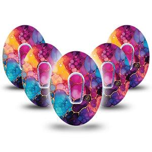 ExpressionMed Rainbow Ink Dexcom G6, 5-Pack Tape and 5-Pack Sticker Abstract rainbow pattern Decorative Decal for CGM
