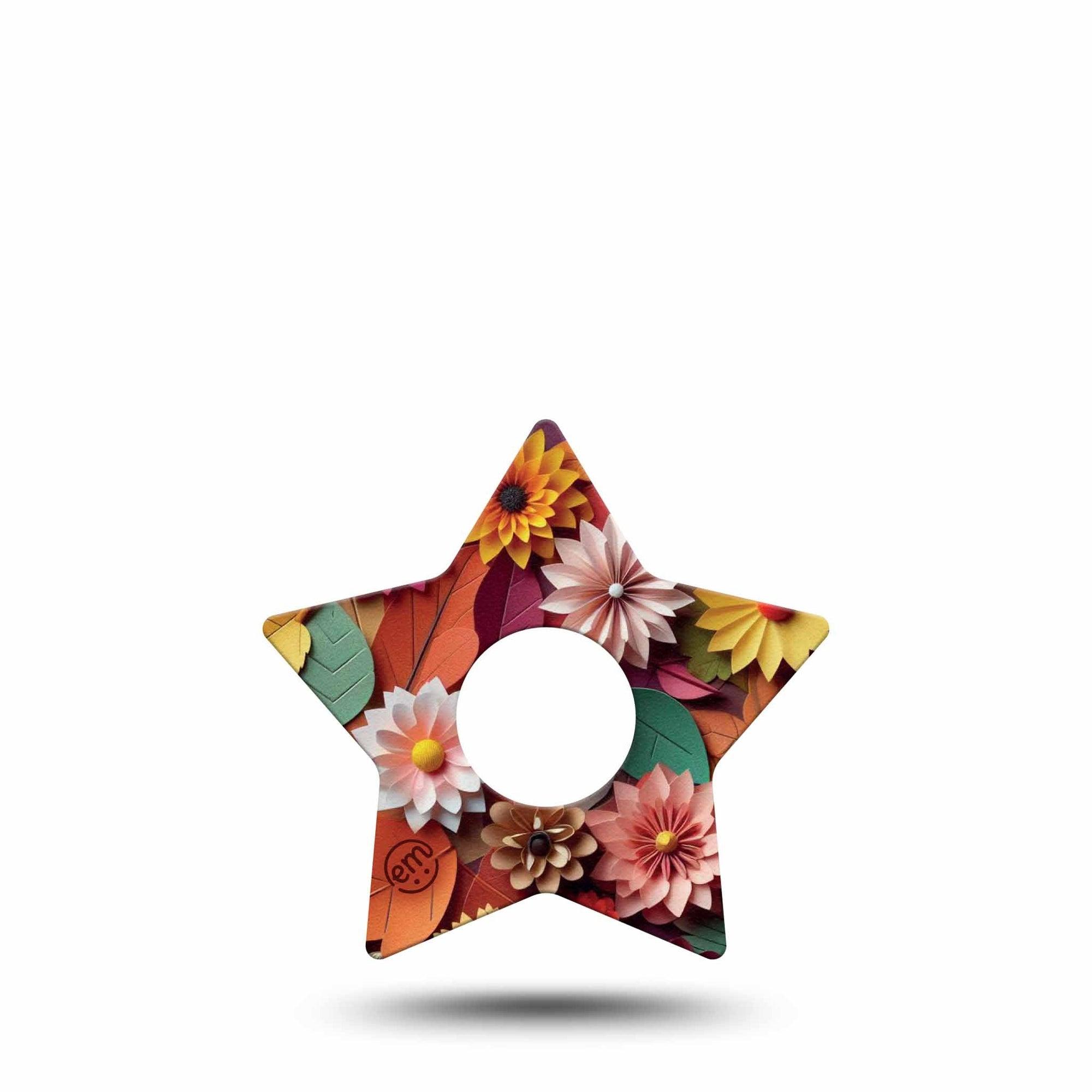 ExpressionMed 3D Floral Freestyle Libre 3 Star Shape Tape Single Tape Three Dimensional Flower Art Inspired Patch CGM Design