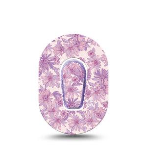 ExpressionMed Purple Daisy Dexcom G6 Mini Tape, Single Tape and Single Sticker Cute Purple Daisies, Adhesive Tape CGM Design