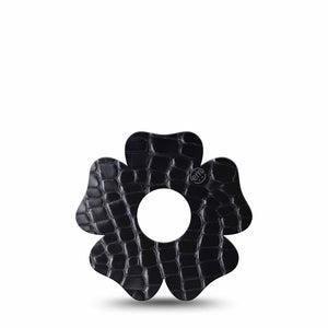 ExpressionMed Black Aligator Skin Freestyle Libre 3 and Libre 3 Plus Flower Shape Tape Single Tape Alligator Shine Inspired, Overlay Tape CGM Design