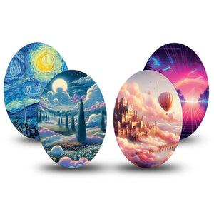 ExpressionMed Cosmic Daydreams Variety Pack Medtronic Guardian Enlite Universal Oval, 4-Pack Tape Variety Pink and Blue Skies, Plaster CGM Design
