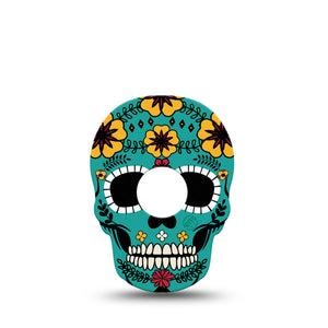 ExpressionMed Teal Skull Freestyle Libre 3 Skull Shape Tape Single Halloween Sugar Skull Patch CGM Design