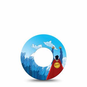 ExpressionMed Super Man Freestyle Libre and Libre 2 Plus Tape, Abbott Lingo, Single Tape Superman Flying, Fixing Ring Tape Continuous Glucose Monitor Design