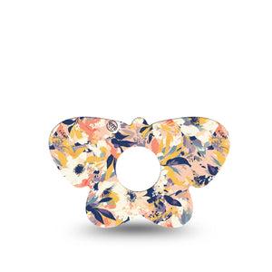 ExpressionMed Tinted Blooms Freestyle Libre 3 Butterfly Shape Tape Single Peachy Navy Toned Florals Overlay Patch CGM Design