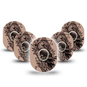 ExpressionMed Hawk Dexcom G7 Tape, Dexcom Stelo Glucose Biosensor System, 5-Pack Tape and 5-Pack Sticker Floral Hawk Tattoo, Overlay Tape CGM Design