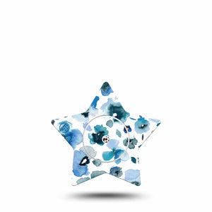 ExpressionMed Sapphire Petals Freestyle Libre 2 Star Shape Tape, Abbott Lingo, Single Tape and Single Sticker Sky blue flower design Adhesive Tape CGM Design