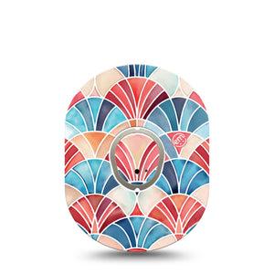 ExpressionMed Watercolor Fan Dexcom G7 and Dexcom Stelo Glucose Biosensor System, Single Tape and Single Sticker Watercolor fan motif Overlay Patch for CGM