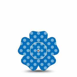 ExpressionMed Blue Polka Dots Freestyle Libre 2 and Libre 2 Plus Flower Shape Tape, Abbott Lingo, Single Tape and Single Sticker NDAM Polka Dots, Plaster CGM Design