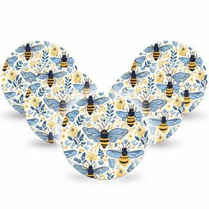 ExpressionMed Busy Bees Dexcom G7 and Dexcom Stelo Glucose Biosensor System OverPatch, 5-Pack Blue and gold Patch for Continuous Glucose Monitor