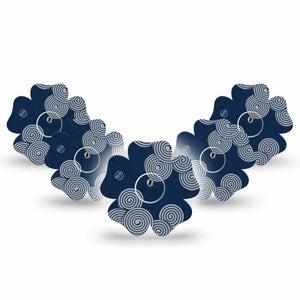 ExpressionMed Blue Swirls Freestyle Libre 3 and Libre 3 Plus Flower Shape Tape 5-Pack Tape and 5-Pack Sticker Tight Swirls, Plaster CGM Design