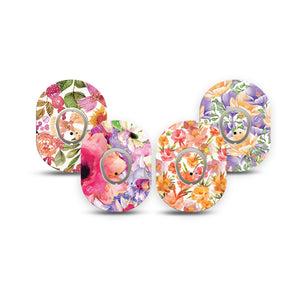 ExpressionMed Blooming Radiance Variety Pack Dexcom G7 Mini Tape, Dexcom Stelo Glucose Biosensor System, 4-Pack Tape and 4-Pack Sticker Variety Gossamer Flower Mix, Patch Continuous Glucose Monitor Design