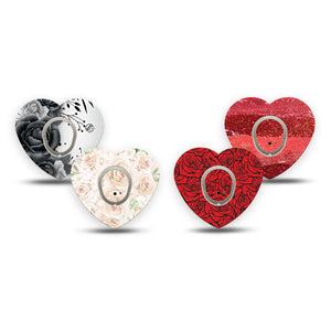 ExpressionMed Crimson Bloom Variety Pack Dexcom G7 and Dexcom Stelo Glucose Biosensor System Heart, 4-Pack Tape and 4-Pack Sticker, Red white roses Vinyl Decoration for CGM
