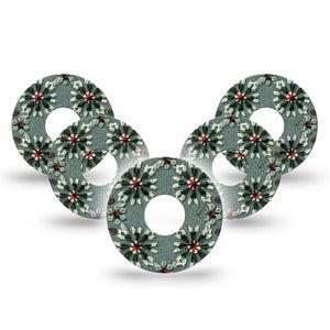 ExpressionMed Green Embroidery Freestyle Libre 3 and Libre 3 Plus Tape, 5-Pack Tape Geometrical Flower Knit Inspired, Adhesive Tape Continuous Glucose Monitor Design