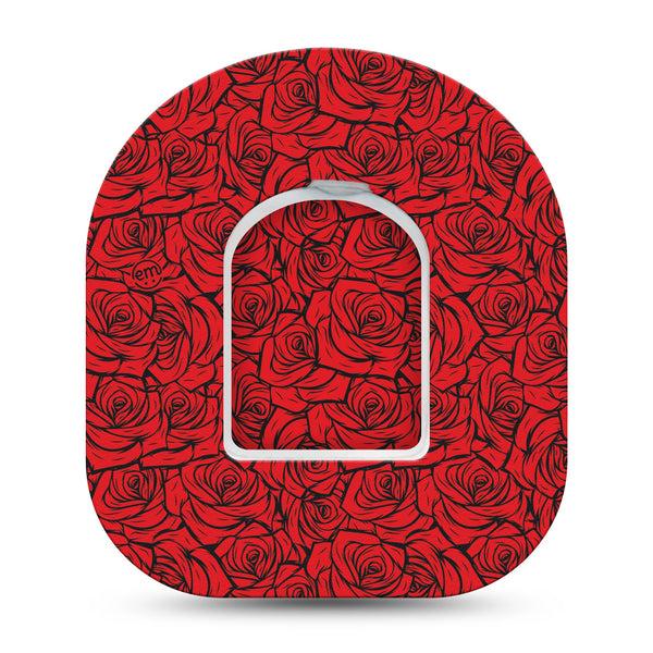 ExpressionMed Roses Omnipod, Single Tape and Single Sticker Bold red roses Decorative Patch For Insulin Pump