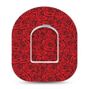 ExpressionMed Roses Omnipod, Single Tape and Single Sticker Bold red roses Decorative Patch For Insulin Pump