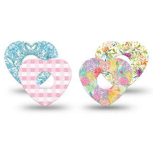 ExpressionMed Fresh Greenery Freestyle Libre 3 and Libre 3 Plus Heart, 4-Pack Tape Pale spring colors Adhesive Patch for Continuous Glucose Monitor