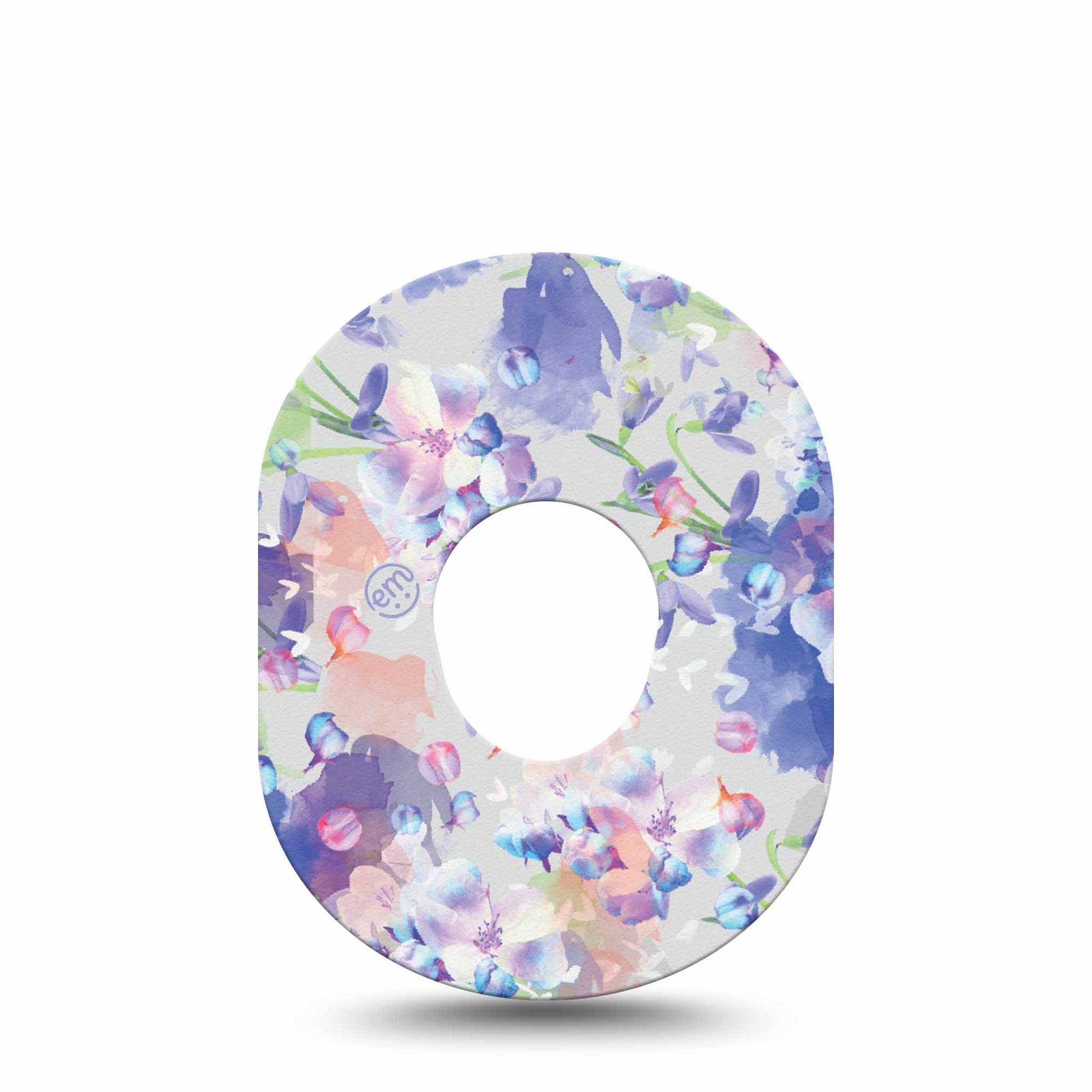 ExpressionMed Dreamy Blooms Dexcom G7 Tape, Dexcom Stelo Glucose Biosensor System, Single Violet blue delicate petals Overlay Tape Continuous Glucose Monitor Design