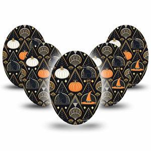 ExpressionMed Art Deco Halloween Medtronic Guardian Enlite Universal Oval, 5-Pack Tape Vintage Style Spooky Motifs, Plaster CGM Design
