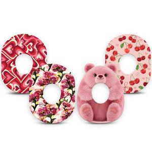 ExpressionMed Bear Hugs Dexcom G7 and Dexcom Stelo Glucose Biosensor System, 4-Pack Tape Pinks and reds Fixing Ring Tape for Continuous Glucose Monitor