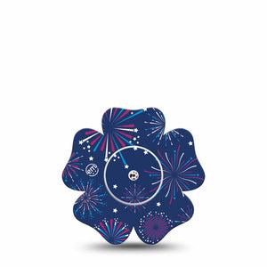 ExpressionMed Night Sky Celebration Freestyle Libre 2 Flower Shape Tape, Abbott Lingo,  Single Tape and Single Sticker Radiant Fireworks Fixing Ring Tape CGM Design