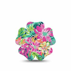 ExpressionMed Tropic Burst Freestyle Libre 3 and Libre 3 Plus Flower Shape Tape Single Tape and Single Sticker Vibrant Tropics, Overlay Tape CGM Design