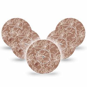 ExpressionMed Mocha Mousse Lace Freestyle Libre and Libre 2 Plus Tape, Abbott Lingo, 5-Pack Tape and 5-Pack Sticker Pantone Neutral Mousse, Fixing Ring Tape Continuous Glucose Monitor Design