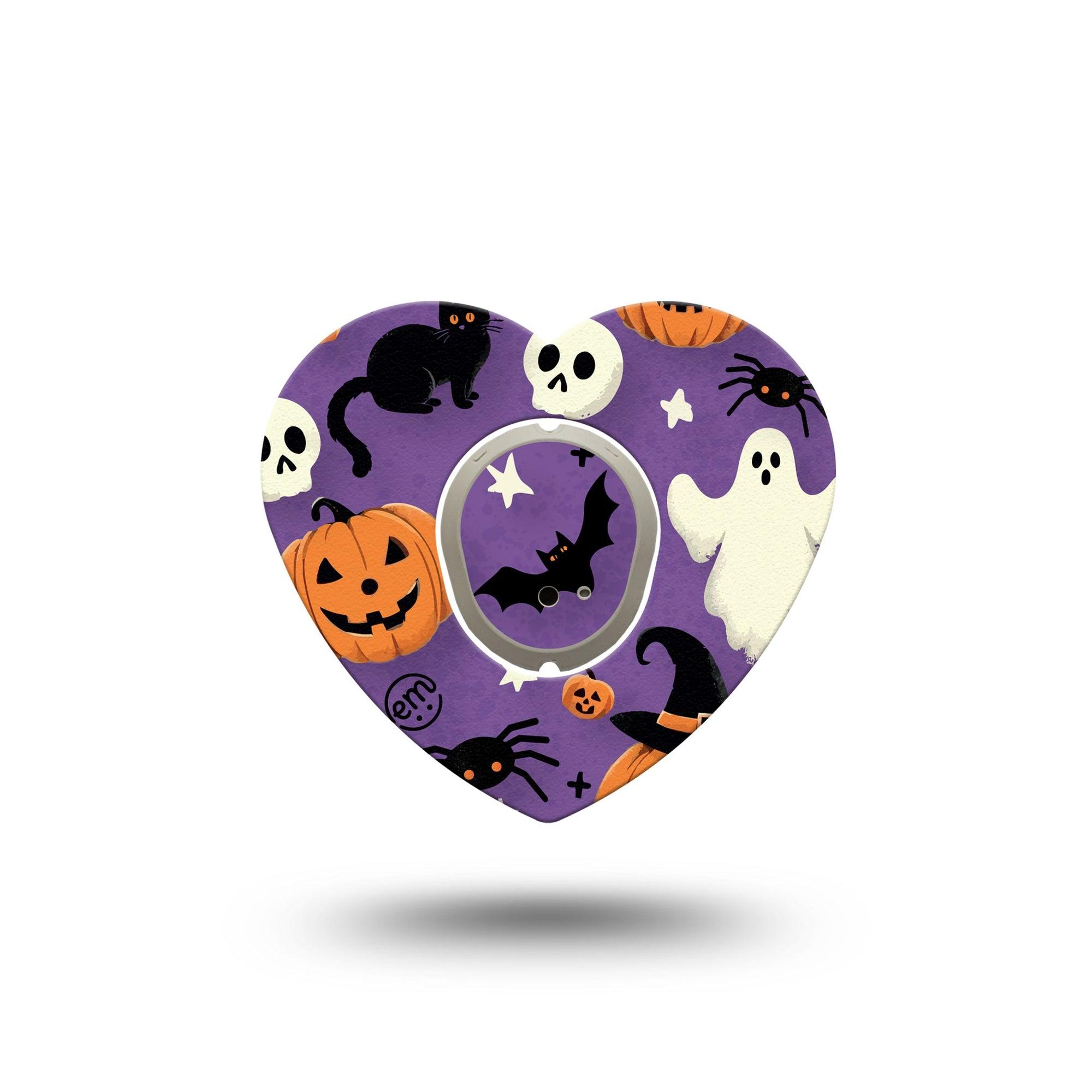 ExpressionMed Happy Halloween Dexcom G7 Heart Shape Tape, Dexcom Stelo Glucose Biosensor System, Single Tape and Single Sticker Bones Ghosts Pumpkins Items Overlay Patch CGM Design