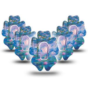 ExpressionMed Monet Water Lilies Dexcom G6 Flower Shape Tape 5-Pack Tape and 5-Pack Sticker Colorful Blossoms, Adhesive Patch Continuous Glucose Monitor Design