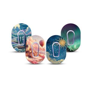 ExpressionMed Wanderer's Reverie Variety Pack Dexcom G6 Mini, 4-Pack Tape + 4-Pack Sticker Magical worlds Waterproof Adhesive Tape for CGM