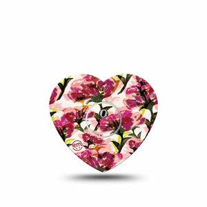 ExpressionMed Maroon Flowers Freestyle Libre 3 and Libre 3 Plus Heart Shape Tape, Single Tape and Single Sticker Feathery Petals, Patch CGM Design