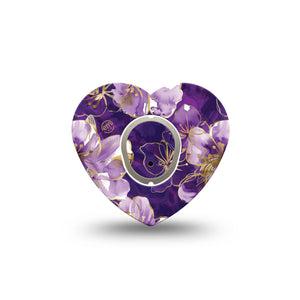 ExpressionMed Plum Gold Dexcom G7 and Dexcom Stelo Glucose Biosensor System Heart, Single Tape and Single Sticker Painted hibiscus Best Covers for CGM