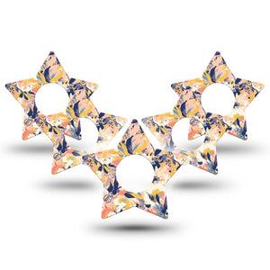 ExpressionMed Tinted Blooms Infusion Set Star Shape Tape 10-Pack Artwork Peach Blue Garden Fixing Ring Patch Continuous Glucose Monitor Design