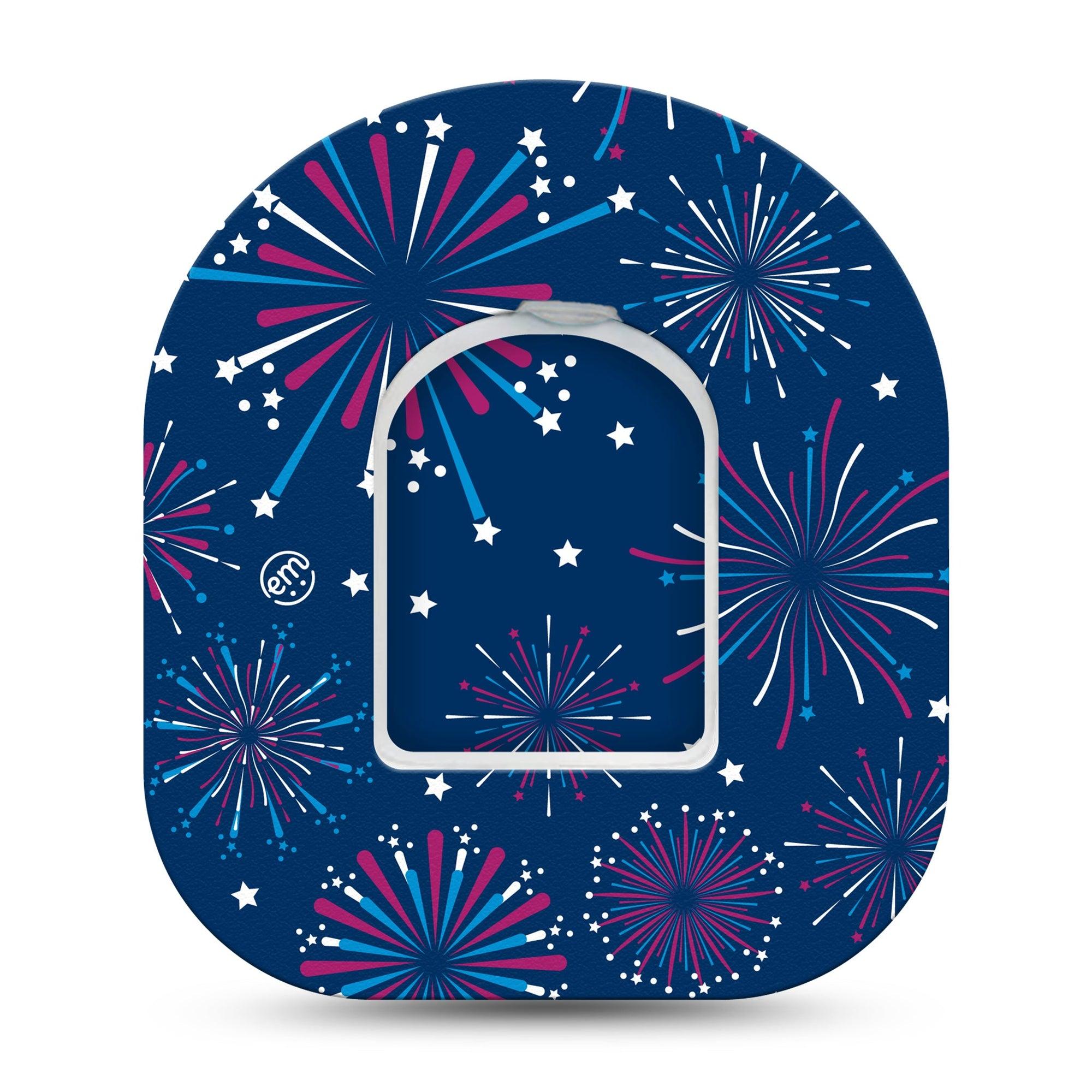 ExpressionMed Night Sky Celebration Omnipod Tape Single Tape and Single Sticker Independence Day Firework Adhesive Patch Pump Design