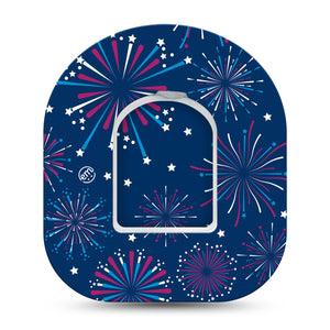 ExpressionMed Night Sky Celebration Omnipod Tape Single Tape and Single Sticker Independence Day Firework Adhesive Patch Pump Design