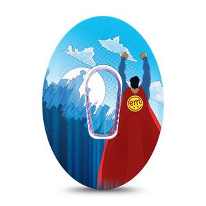 ExpressionMed Super Man Dexcom G6 Sticker and Tape  Metropolis Defender, Vinyl Sticker and Tape Design CGM Design