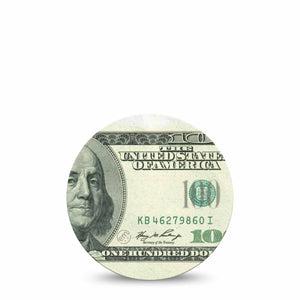 ExpressionMed Feeling $100 Freestyle Libre and Libre 2 Plus Overpatch, Abbott Lingo, Single Tape Benjamin Franklin American Bill, Fixing Ring Patch CGM Design