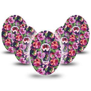 ExpressionMed Flower Girl Pansies Dexcom G6 Tape 5-Pack Tape and 5-Pack Sticker Shades of Pink Purple Pansy, Plaster CGM Design