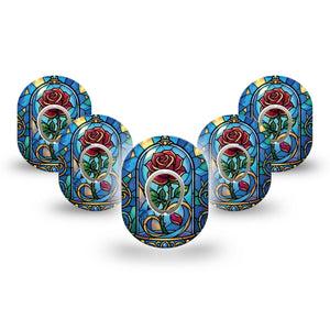 ExpressionMed Enchanted Rose Dexcom G7 and Dexcom Stelo Glucose Biosensor System Mini, 5-Pack Tape and 5-Pack Sticker fairytale flower style Sensor Cover for Continuous Glucose Monitor