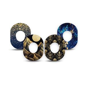 ExpressionMed Midnight Majesty Variety Pack Dexcom G7 and Dexcom Stelo Glucose Biosensor System Mini, 4-Pack Tape Variety Fun gold texure inspired Sensor Cover for Continuous Glucose Monitor