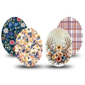 ExpressionMed Antlers & Autumn Variety Pack Medtronic Guardian Enlite Universal Oval, 4-Pack Tape Variety, Happy Fall Bouquet, Plaster CGM Design