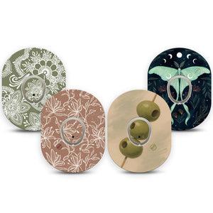 ExpressionMed Olive Grove Dexcom G7 and Dexcom Stelo Glucose Biosensor System, 4-Pack Tape and 4-Pack Sticker, Olive toned prints Decorative Decal for CGM