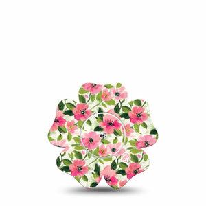 ExpressionMed Painter’s Cosmos Freestyle Libre, Libre 2 Plus, and Abbott Lingo Flower, Single Tape and Single Sticker Rosy pink blooms Adhesive Tape for CGM