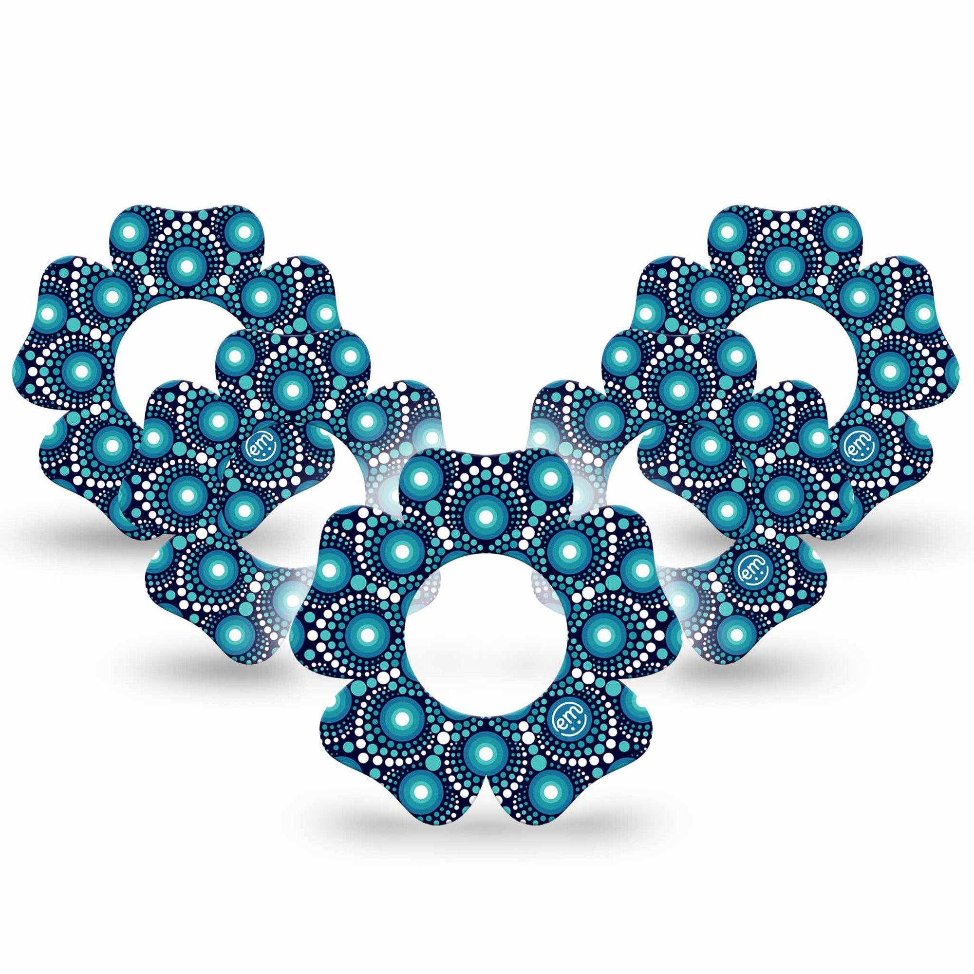 ExpressionMed Dot Art Freestyle Libre 2 Flower Shape Tape, Abbott Lingo, 5-Pack White and Blue Dots Fixing Ring Tape CGM Design