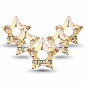 ExpressionMed Café Terrace Freestyle Libre 3 and Libre 3 Plus Star, 5-Pack Soft color painting Decorative Patch for Continuous Glucose Monitor