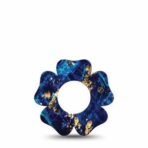 ExpressionMed Molten Midnight Freestyle Libre 2 Flower Shape Tape, Abbott Lingo,  Single Tape Blue Chevron Gold Marble, Fixing Ring Tape CGM Design