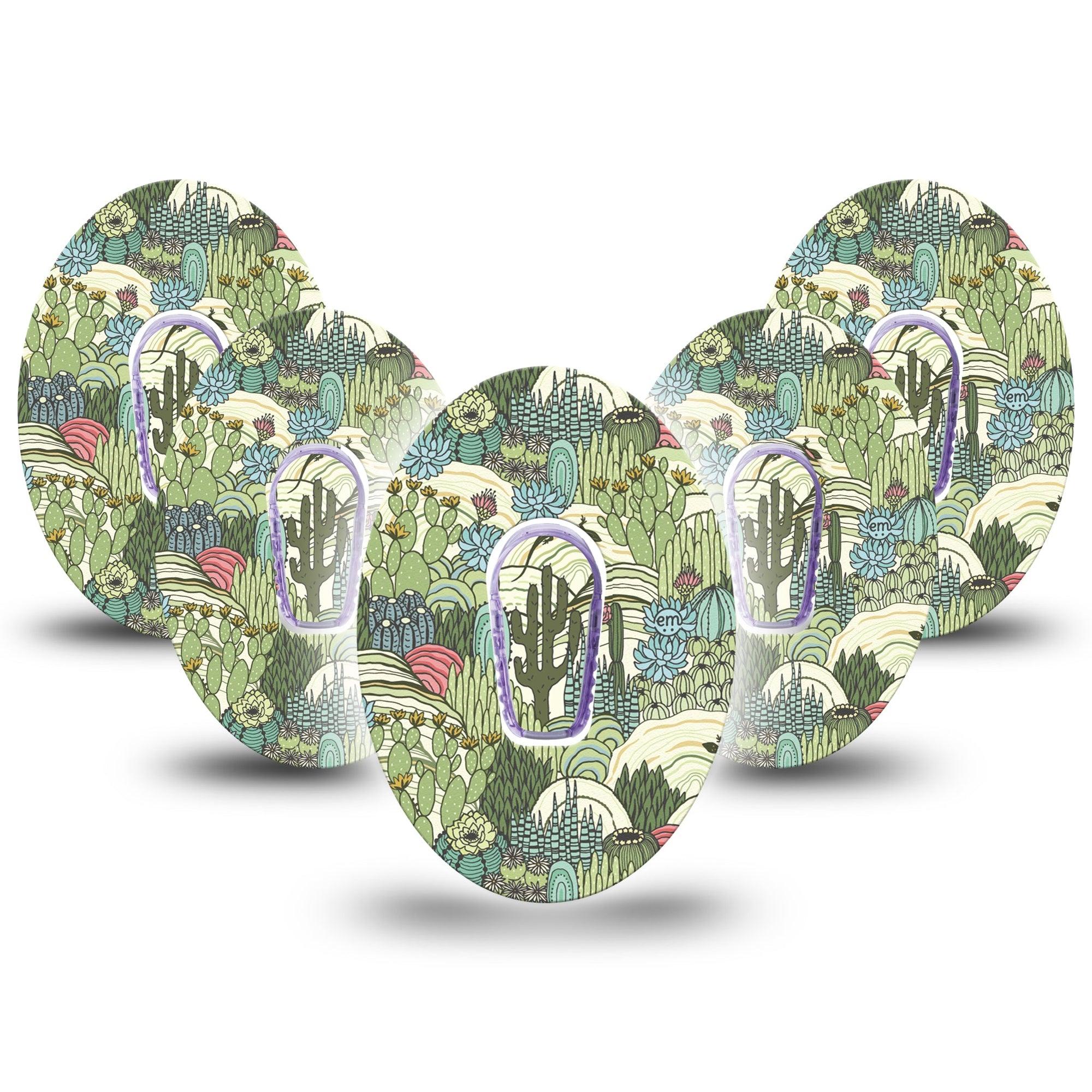 ExpressionMed Cactus Dexcom G6 Tape 5-Pack Tape and 5-Pack Sticker Green Cactus And Iguana Landscape, Plaster Continuous Glucose Monitor Design