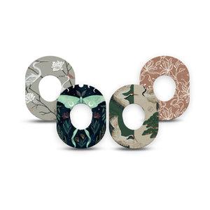 ExpressionMed Earth Tones Dexcom G7 and Dexcom Stelo Glucose Biosensor System Mini, 4-Pack Tape Calming swans and florals Fixing Ring Patch for Continuous Glucose Monitor