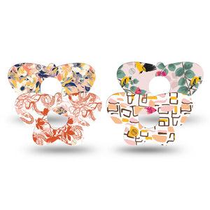 ExpressionMed Sunset Sorbet Variety Pack Freestyle Libre 3 and Libre 3 Plus Butterfly Shape Tape, 4-Pack Tape Variety Tree Leaves Fun Shapes, Overlay Patch CGM Design