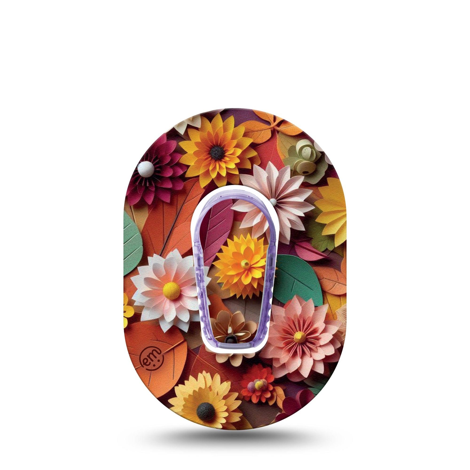 ExpressionMed 3D Floral Dexcom G6 Mini Tape Single Tape and Single Sticker Fall Foliage And Florals, Adhesive Tape CGM Design