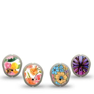 ExpressionMed Bold Bloom Dexcom G7 and Dexcom Stelo Glucose Biosensor System Sticker, 4-Pack Sticker Vibrant orange and pinks Sensor Cover for Continuous Glucose Monitor
